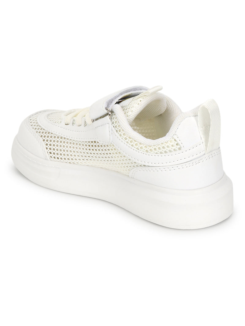 White Mesh Velcro Sneakers For Kids-Unisex (TC-RS4008-WHT)