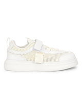 White Mesh Velcro Sneakers For Kids-Unisex (TC-RS4008-WHT)