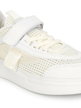 White Mesh Velcro Sneakers For Kids-Unisex (TC-RS4008-WHT)