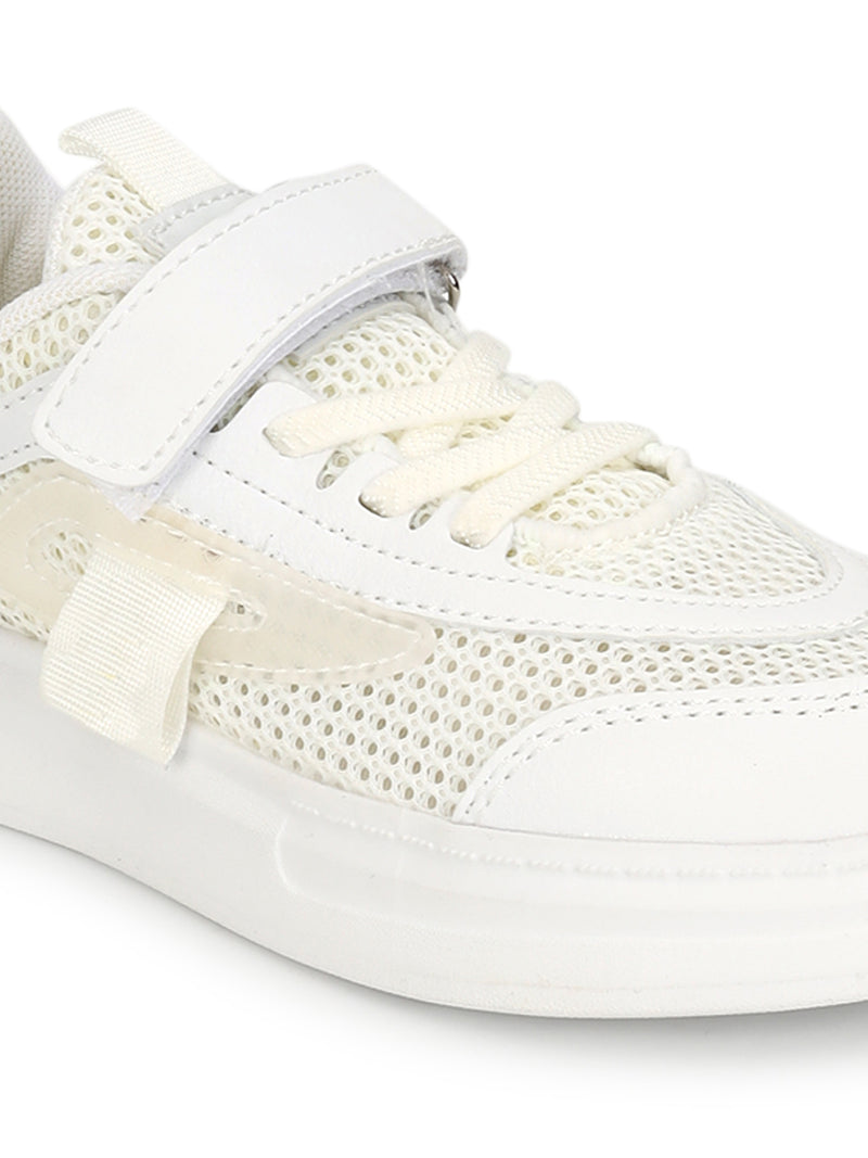 White Mesh Velcro Sneakers For Kids-Unisex (TC-RS4008-WHT)