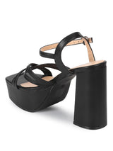 Black PU Crossover Strap Block Heel Sandals (TC-RS4009-BLK)