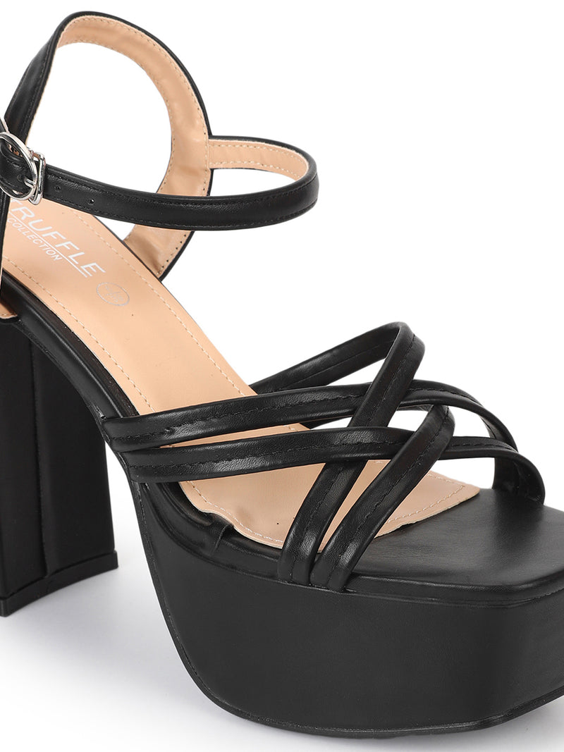 Black PU Crossover Strap Block Heel Sandals (TC-RS4009-BLK)