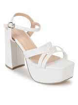 White PU Crossover Strap Block Heel Sandals (TC-RS4009-WHT)