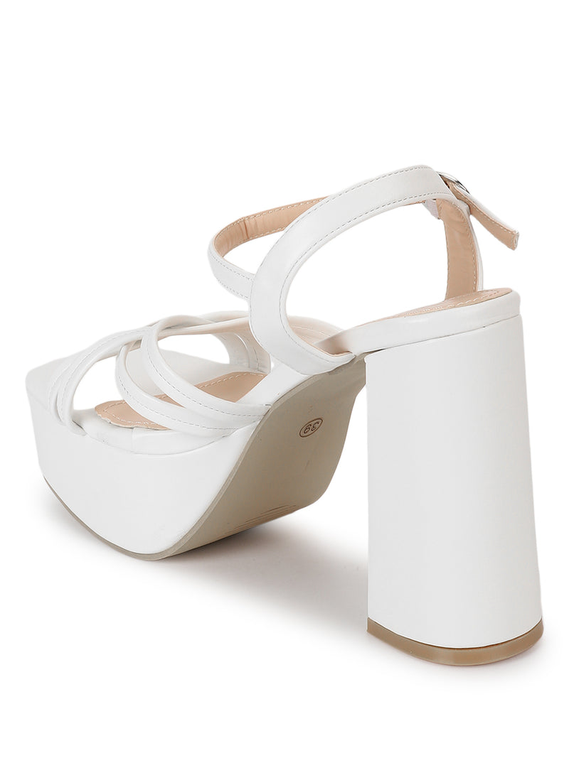 White PU Crossover Strap Block Heel Sandals (TC-RS4009-WHT)