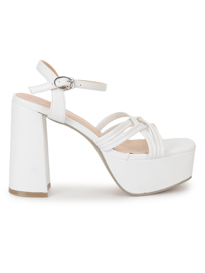 White PU Crossover Strap Block Heel Sandals (TC-RS4009-WHT)