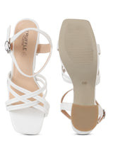 White PU Crossover Strap Block Heel Sandals (TC-RS4009-WHT)