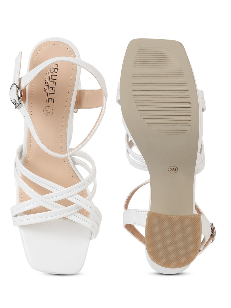 White PU Crossover Strap Block Heel Sandals (TC-RS4009-WHT)
