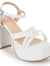 White PU Crossover Strap Block Heel Sandals (TC-RS4009-WHT)