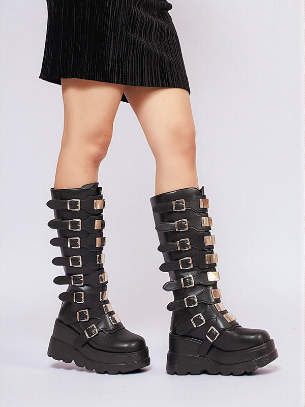 Black Synthetic Leather Winter High-End Stylish Long Boots (TC-RS4010-B-BLK)