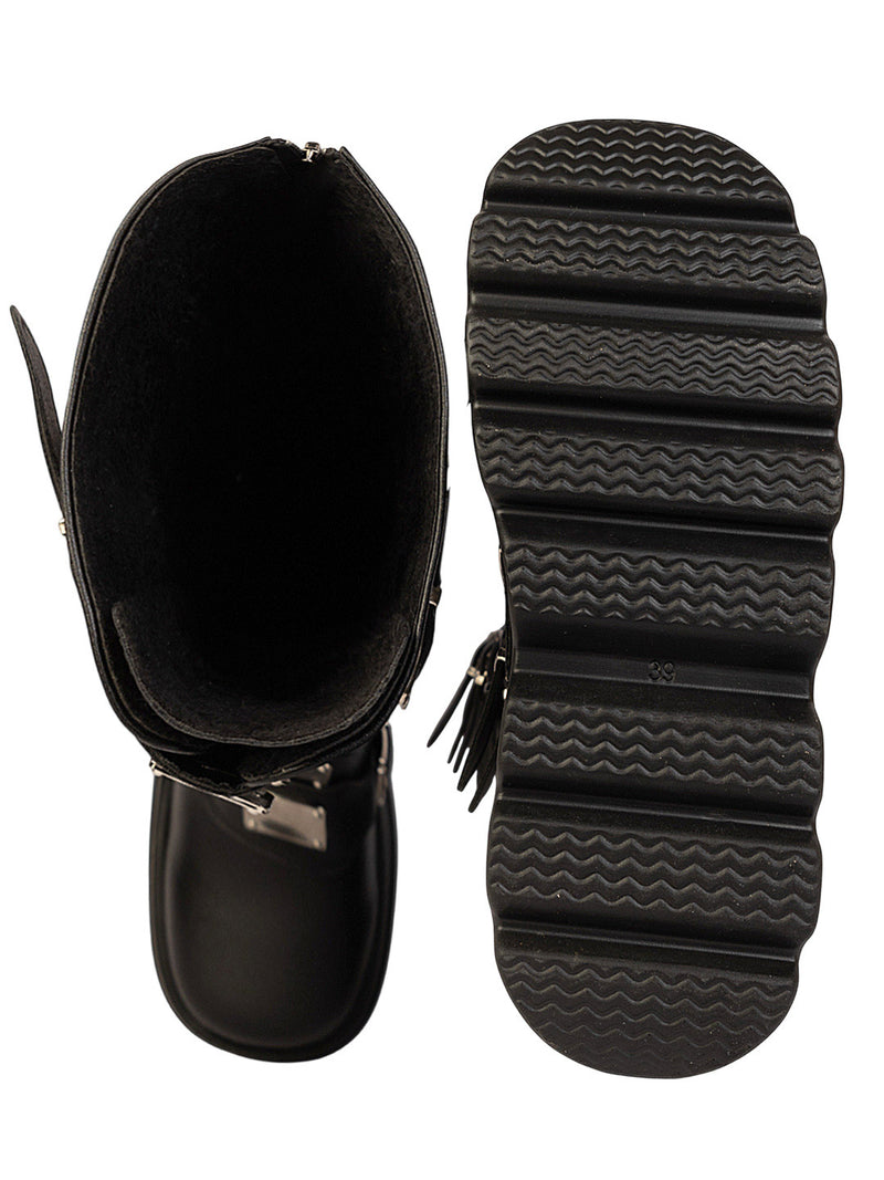 Black Synthetic Leather Winter High-End Stylish Long Boots (TC-RS4010-B-BLK)