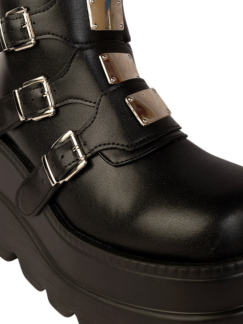 Black Synthetic Leather Winter High-End Stylish Long Boots (TC-RS4010-B-BLK)