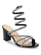 Black Patent Stylish Spiral Diamond Strap Block Sandals (TC-RS4010-BLK)
