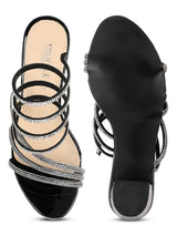 Black Patent Stylish Spiral Diamond Strap Block Sandals (TC-RS4010-BLK)