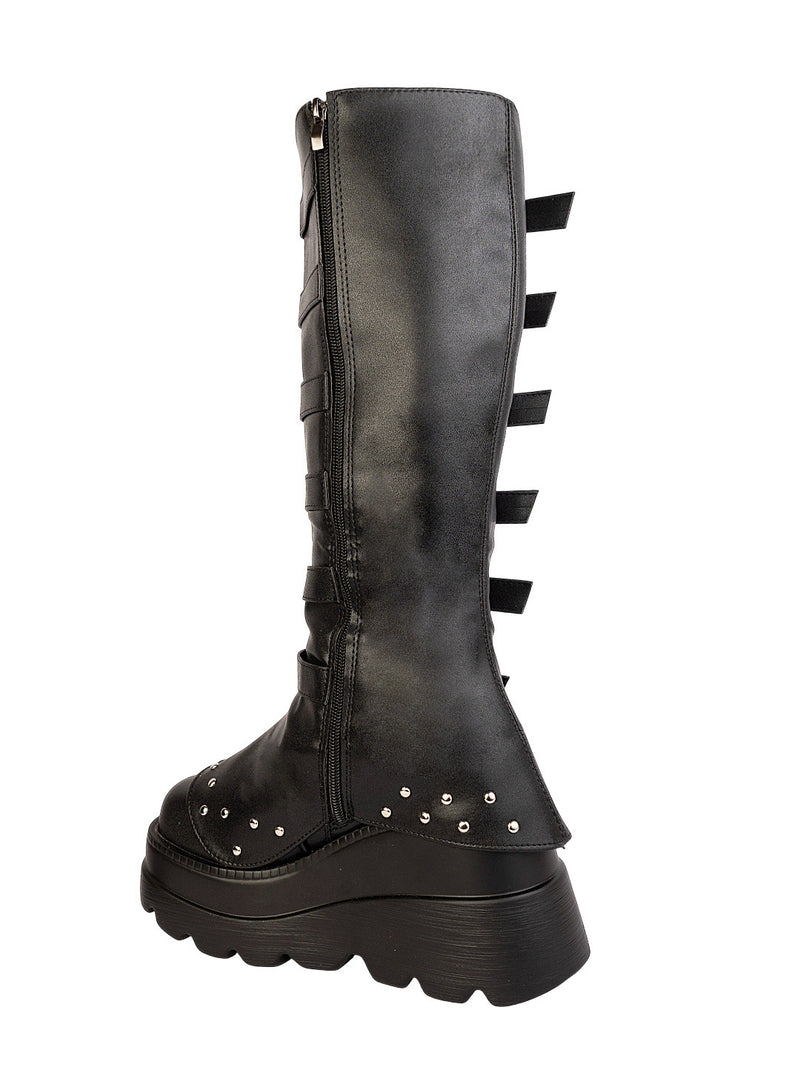 Black Synthetic Leather Winter High-End Stylish Long Boots (TC-RS4011-BLK)