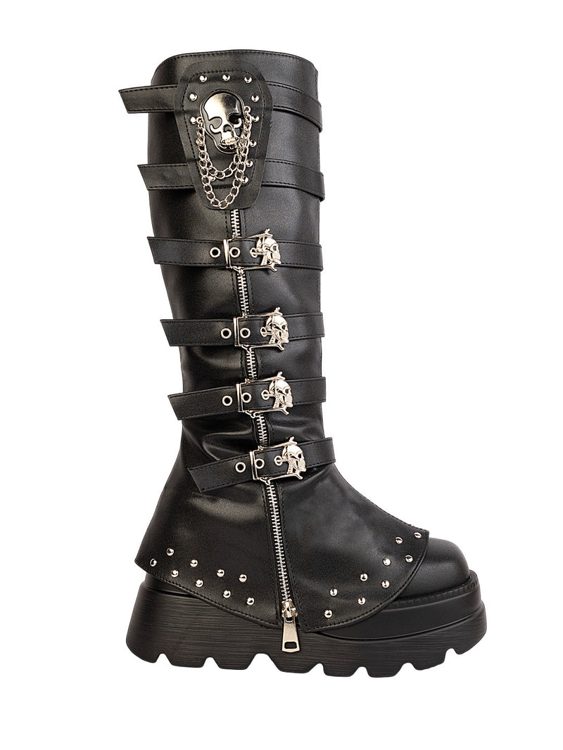 Black Synthetic Leather Winter High-End Stylish Long Boots (TC-RS4011-BLK)