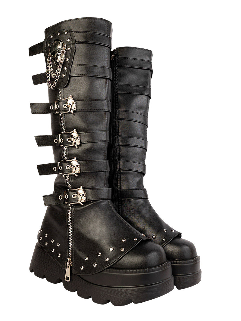 Black Synthetic Leather Winter High-End Stylish Long Boots (TC-RS4011-BLK)