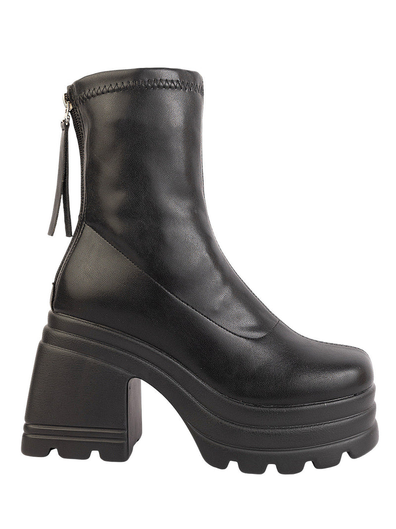 Black Synthetic Leather High-End-Fashion Stylish Ankle Boots (TC-RS4012-BLK)