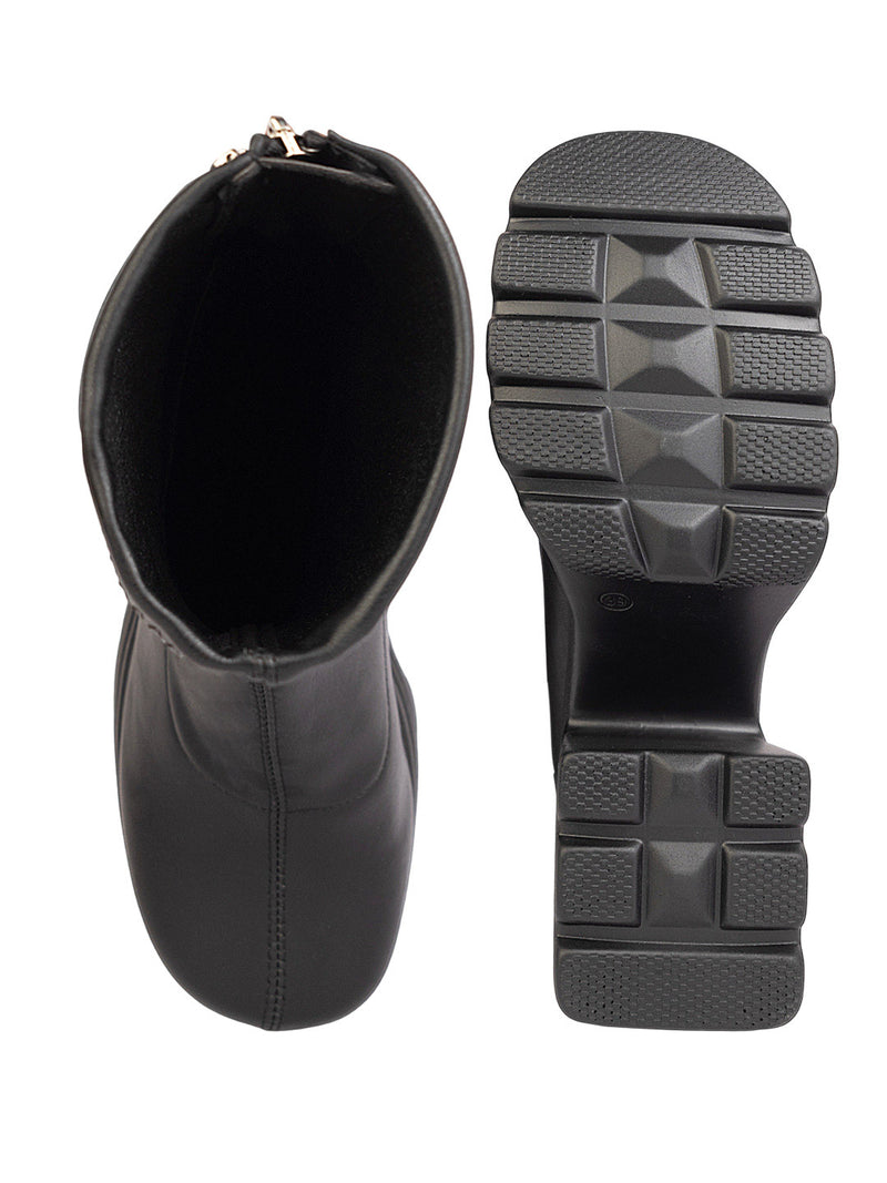 Black Synthetic Leather High-End-Fashion Stylish Ankle Boots (TC-RS4012-BLK)