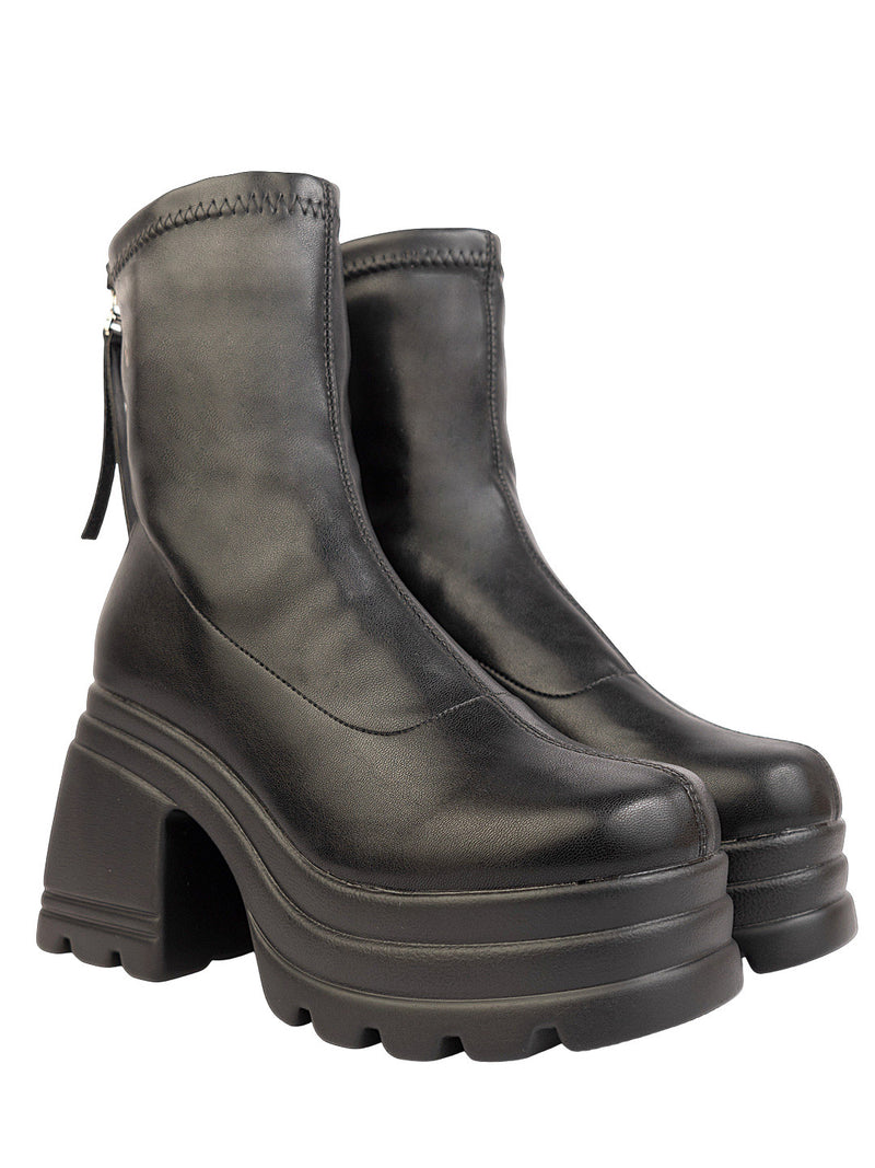 Black Synthetic Leather High-End-Fashion Stylish Ankle Boots (TC-RS4012-BLK)