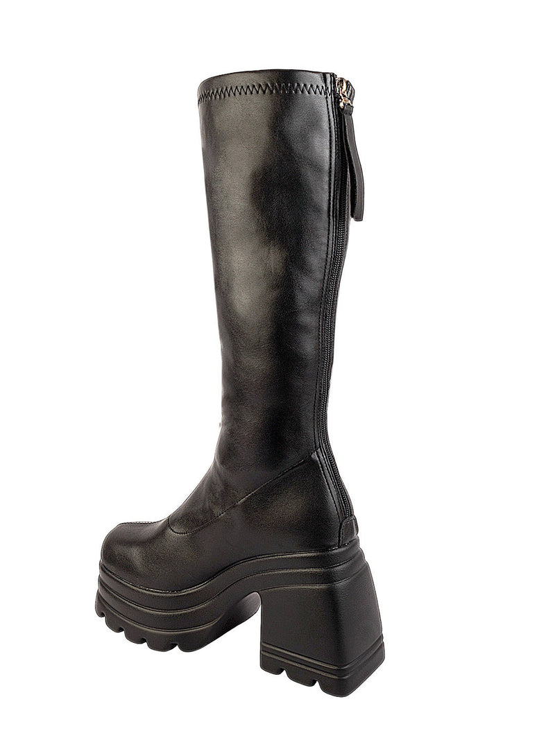 Black Synthetic Leather Winter High-End Stylish Long Boots (TC-RS4013-BLK)