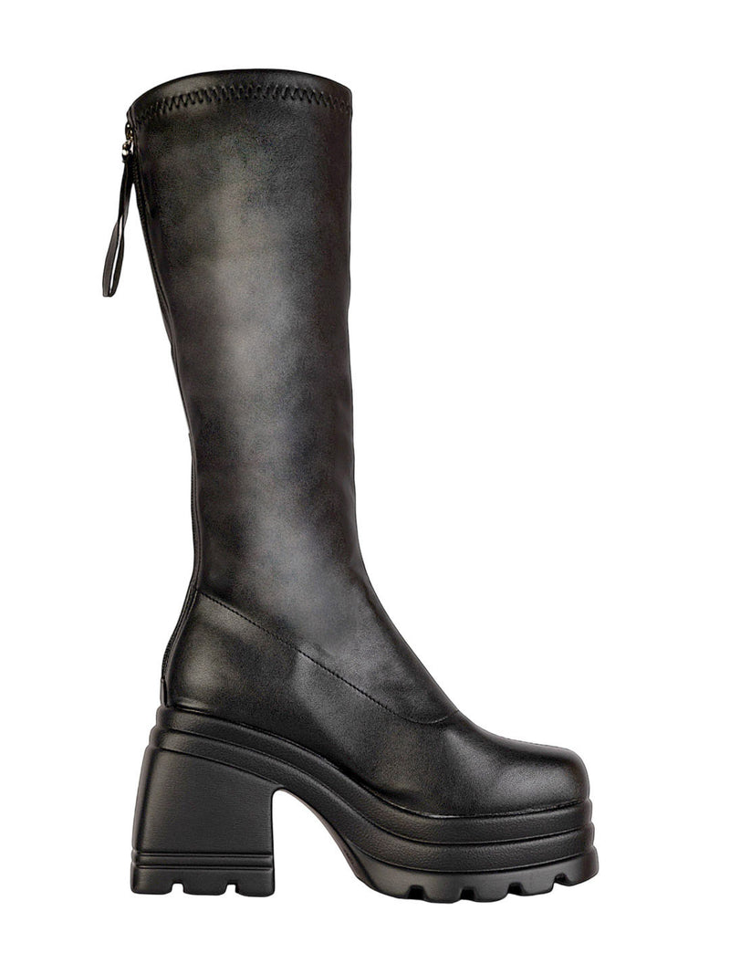 Black Synthetic Leather Winter High-End Stylish Long Boots (TC-RS4013-BLK)