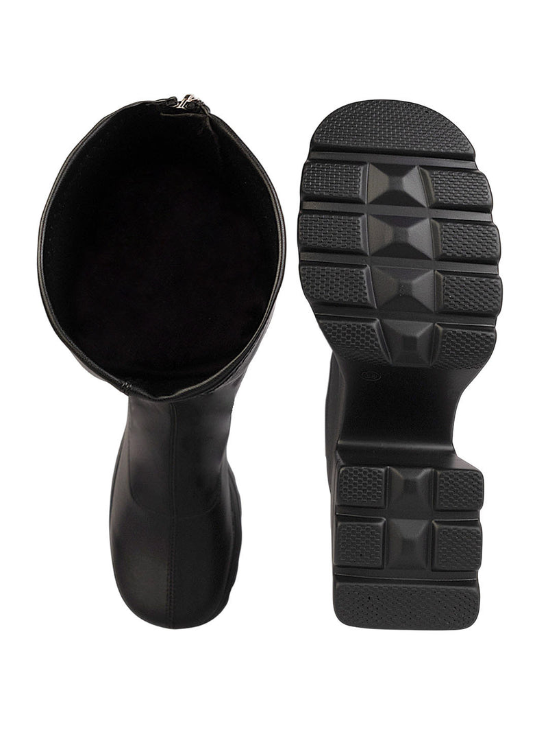 Black Synthetic Leather Winter High-End Stylish Long Boots (TC-RS4013-BLK)