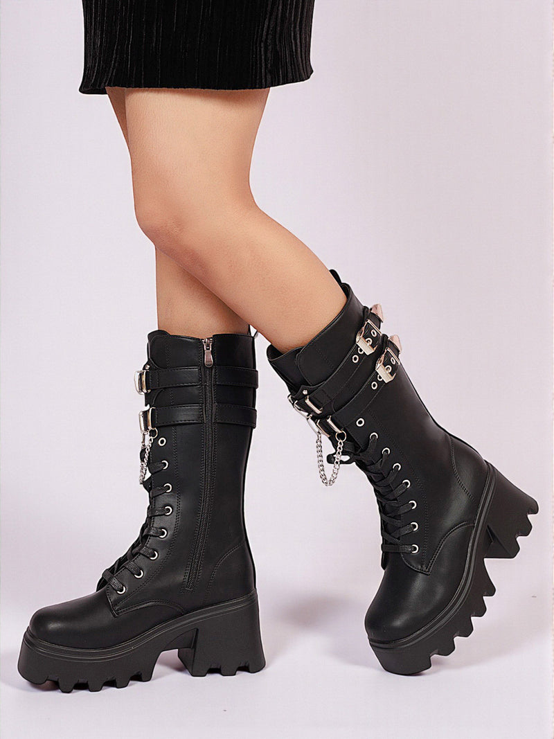 Black Synthetic Leather High-End-Fashion Stylish Ankle Boots (TC-RS4014-BLK)