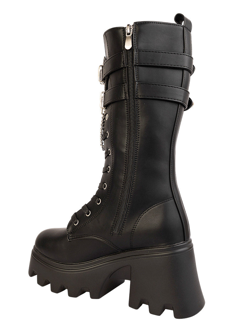 Black Synthetic Leather High-End-Fashion Stylish Ankle Boots (TC-RS4014-BLK)