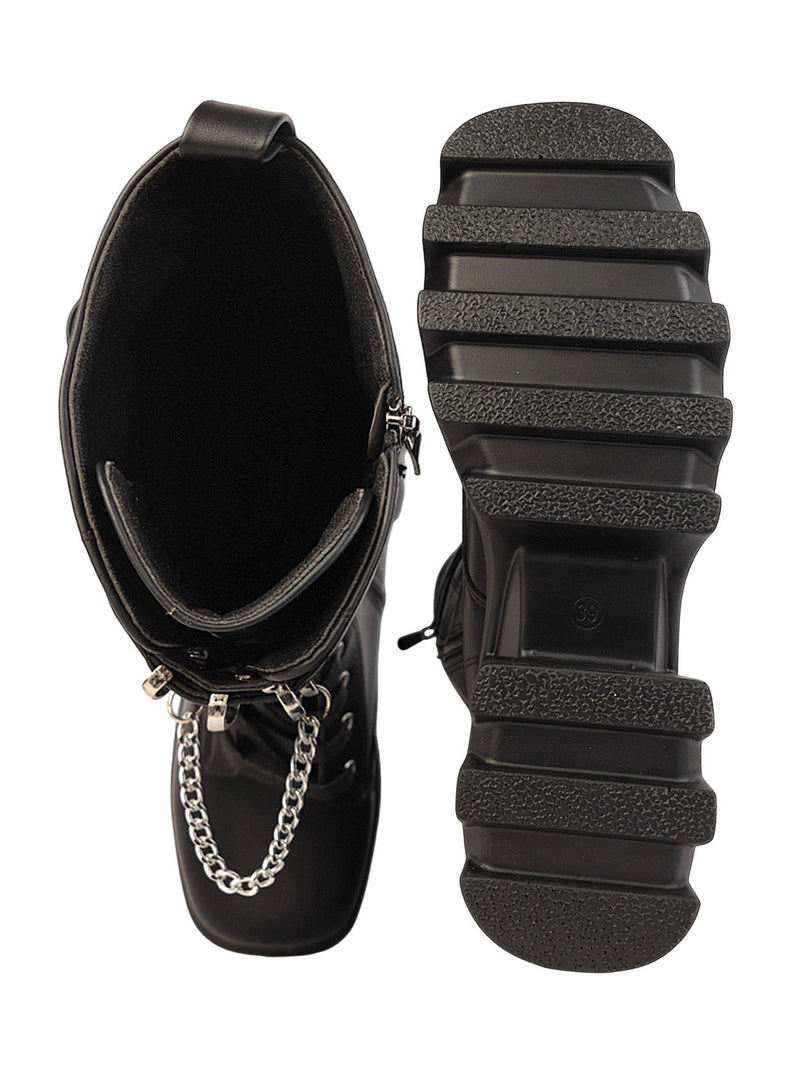 Black Synthetic Leather High-End-Fashion Stylish Ankle Boots (TC-RS4014-BLK)