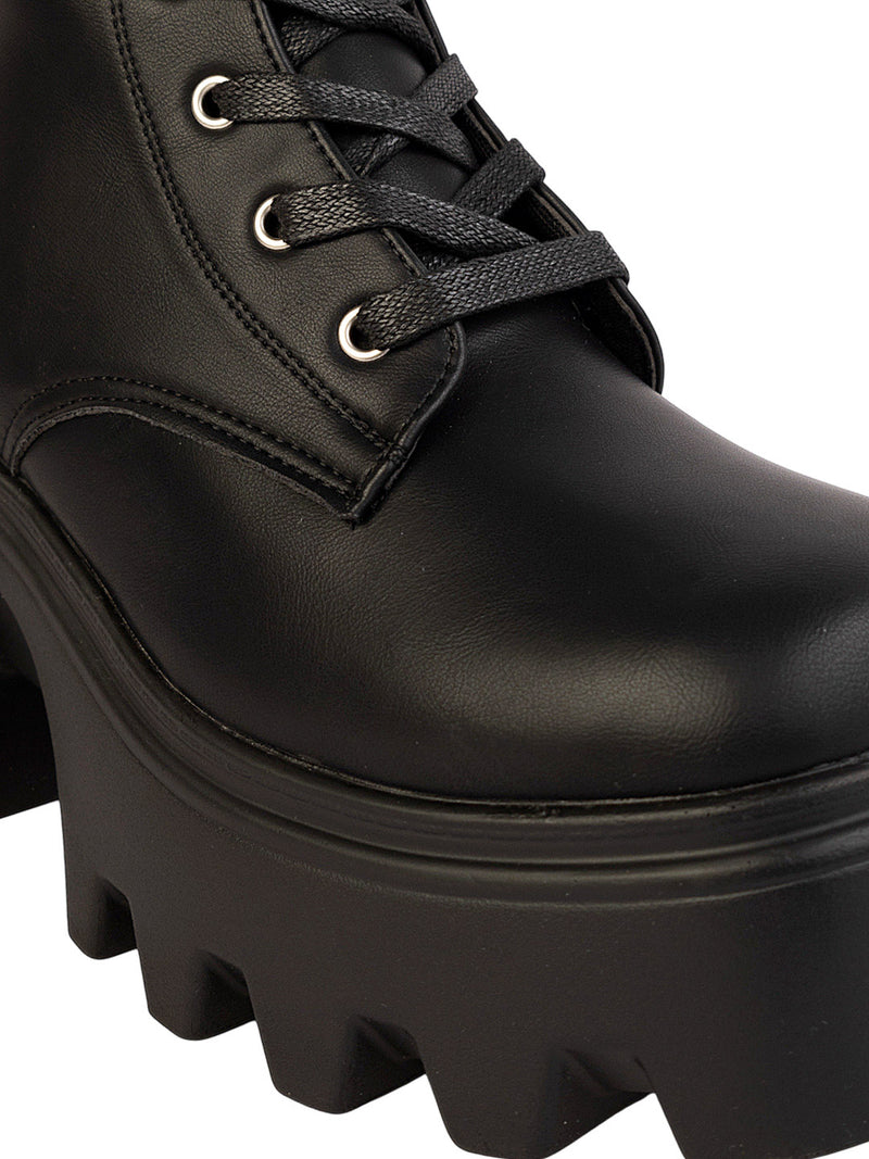 Black Synthetic Leather High-End-Fashion Stylish Ankle Boots (TC-RS4014-BLK)