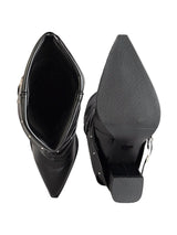 Black Synthetic Leather Pointed Toe Buckle And Studded Strap Ankle Boots (TC-RS5010-BLK)