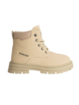Beige Synthetic Leather Winter Top Design And Durable Sole Lace-Up Ankle Boots For Kids-Unisex  (TC-RS5011-BEIG)