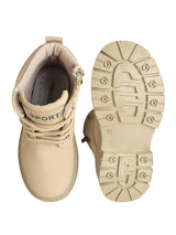 Beige Synthetic Leather Winter Top Design And Durable Sole Lace-Up Ankle Boots For Kids-Unisex  (TC-RS5011-BEIG)