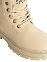 Beige Synthetic Leather Winter Top Design And Durable Sole Lace-Up Ankle Boots For Kids-Unisex  (TC-RS5011-BEIG)