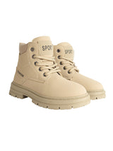 Beige Synthetic Leather Winter Top Design And Durable Sole Lace-Up Ankle Boots For Kids-Unisex  (TC-RS5011-BEIG)