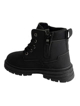 Black Synthetic Leather Winter Top Design And Durable Sole Lace-Up Ankle Boots For Kids-Unisex  (TC-RS5011-BLK)