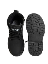 Black Synthetic Leather Winter Top Design And Durable Sole Lace-Up Ankle Boots For Kids-Unisex  (TC-RS5011-BLK)