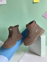 Brown Synthetic Leather Winter Top Design And Durable Sole Lace-Up Ankle Boots For Kids-Unisex  (TC-RS5011-BRO)