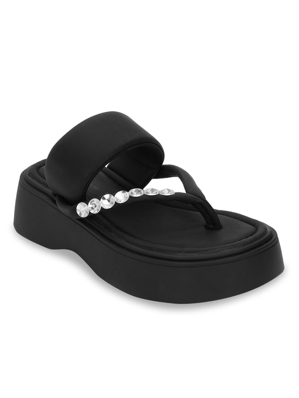 Black PU Diamanté Block Heel Sandals (TC-RS699-BLK)