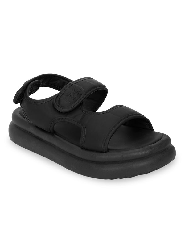 Black PU Velcro Flatform Heel Sandals (TC-RSA-2-BLK)