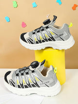 Grey Black Mesh Dial Lock Closure Sneakers For Kids-Unisex (TC-RSHO10-GRYBLK)