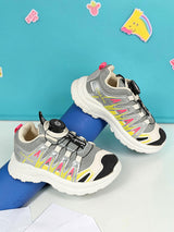 Grey Pink Mesh Dial Lock Closure Sneakers For Kids-Unisex (TC-RSHO10-GRYPNK)