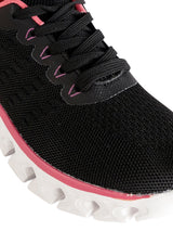Black Pink Mesh Lace-Up Round Toe Flat Sneakers (TC-RSHO2-BLKPNK)