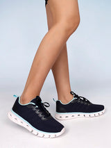 Blue Mesh Lace-Up Round Toe Flat Sneakers (TC-RSHO2-BLU)