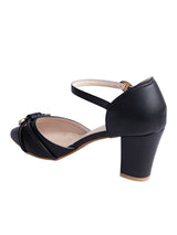 Black Synthetic Leather Embellished Pointed Toe Block Heel Sandals (TC-RSHO3-BLK)