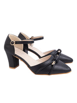 Black Synthetic Leather Embellished Pointed Toe Block Heel Sandals (TC-RSHO3-BLK)