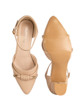 Nude Synthetic Leather Embellished Pointed Toe Block Heel Sandals (TC-RSHO3-NUD)