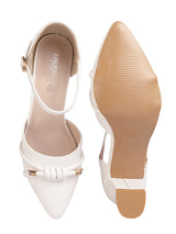 White Synthetic Leather Embellished Pointed Toe Block Heel Sandals (TC-RSHO3-WHT)