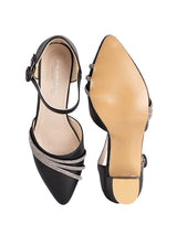 Black Synthetic Leather Embellished Pointed Toe Block Heel Sandals (TC-RSHO4-BLK)