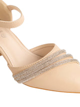 Nude Synthetic Leather Embellished Pointed Toe Block Heel Sandals (TC-RSHO4-NUD)